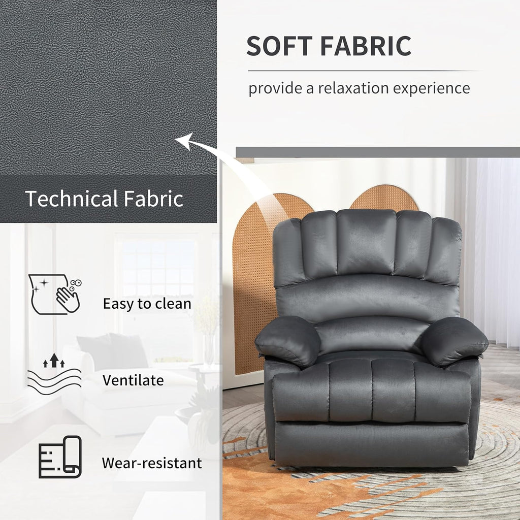 Luxlen Manual Recliner Chair, Reclining Chair with Overstuffed Armrest and Backrest, Living Room Single Sofa Recliners,Light Grey