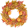 GENMOUS 24 Inch Fall Wreaths for Front Door, Autumn Maple Leaves Wreath for Home Porch Decor, Farmhouse Pumpkin Wreaths for Thanksgiving Halloween Harvest Festival Fall Decoration Outdoor Indoor Home