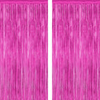 2 Pack Hot Pink Party Decorations, 3.28 FT x 7.05 FT Hot Pink Backdrop, Metallic Rose Red Photo Backdrop Foil Curtains Tinsel Backdrop, Metallic Pink Party Decor Wedding Party Supplies