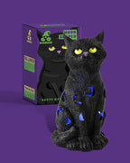 Black Cat Decor Halloween Decorations - 7.3'' Tall Resin Figurine with Moon Cutouts Color-Changing LED Flickering Lights (Halloween Cat)