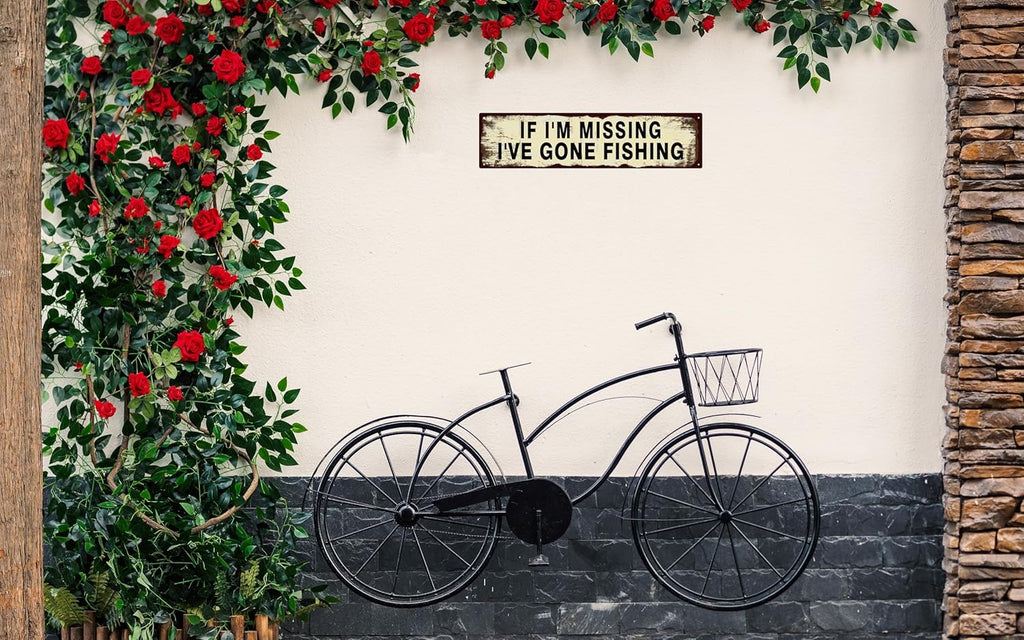 Vintage Tin Sign Retro Metal Funny If I'm Missing I've Gone Fishing Signs for Home Decor Stylish Wall Art Plaques Gift for Home Door Entrance Fence and Wall Decor in Every Room 16x4 in