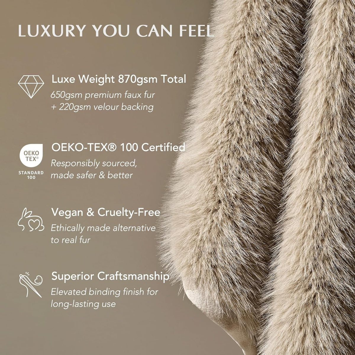 Luxury Faux Fur Throw Blanket, Soft Fluffy Faux Mink Blankets for Bed, Couch, Sofa, Thick Cozy Plush Warm Fur Throws with Reversible Velvet, Natural Mink, 50"x60"