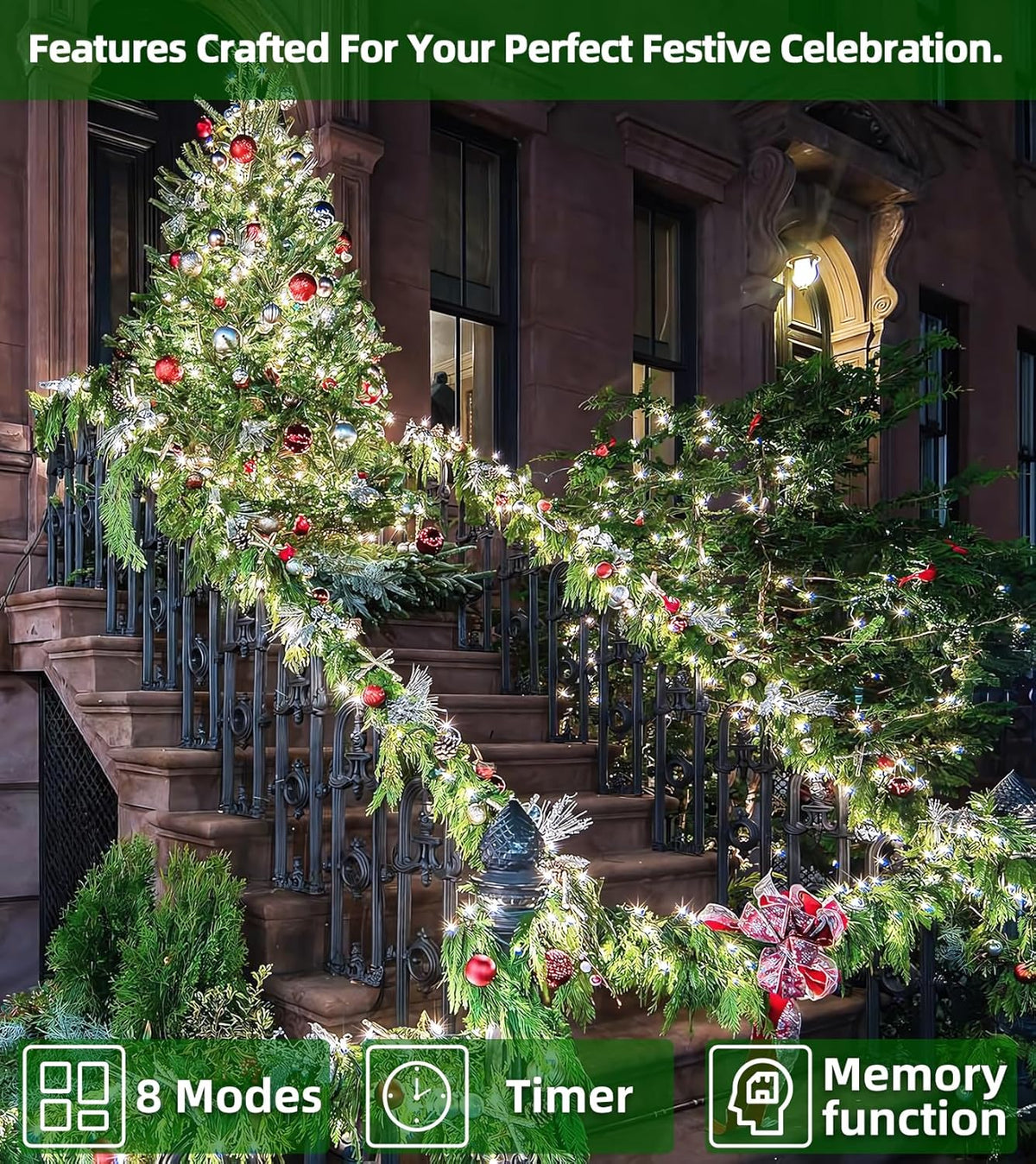 1500 LED 492FT Christmas Lights Outdoors, Green Wire LED String Lights with Timer Memory, Christmas Tree Lights for Indoor Outdoor Christmas Decorations Party Xmas Wedding Garden Patio Cool White