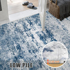Round Area Rug Living Room: 4 ft Modern Washable Carpet Blue | - Image 6