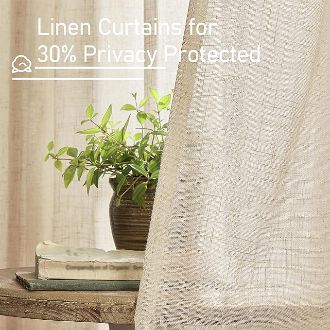 Small Kitchen Window Linen Curtains 45 Inch Length 2 Panels | Semi Sheer - Image 5
