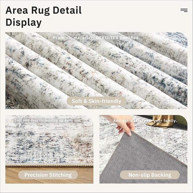 Soalmost 3x5 Rugs, Small Washable Kitchen Entryway Area Rug Blue/Ivory | - Image 6
