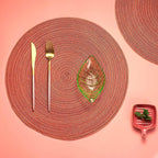 AHHFSMEI Round Braided Placemats Set of 4 Round Table Mats for Dining Tables Natural Woven Heat Resistant Place mats 15 Inch(Orange)