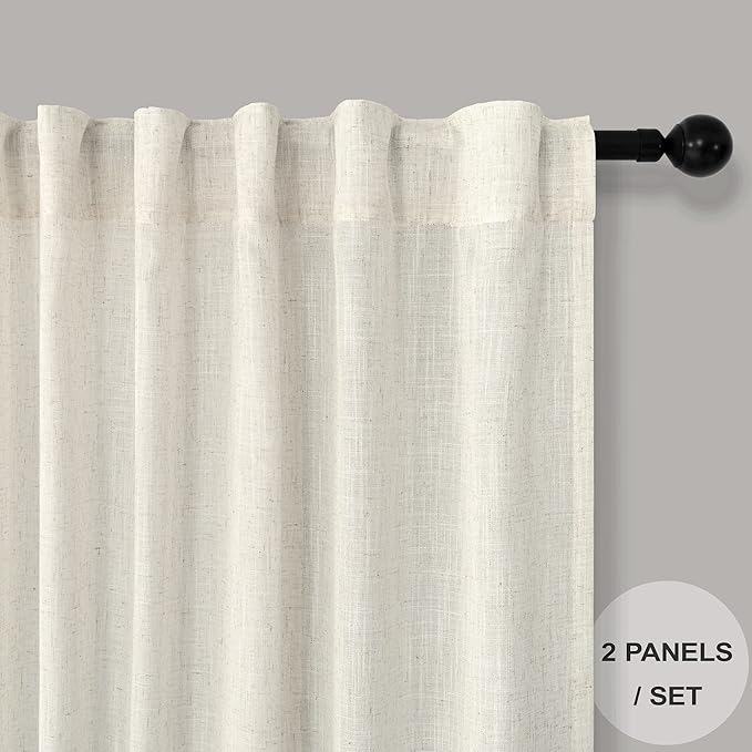 Pitalk 90 Inch Curtains 2 Pc Cream Ivory Curtain Panels 42 In Wide Back Tab - Image 2