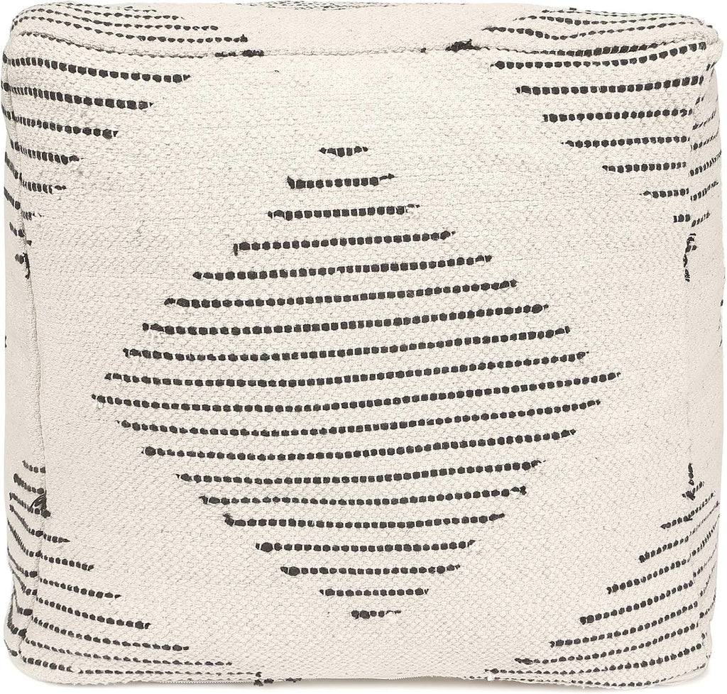 REDEARTH · Tufted Pouf Ottoman with Filler Textured Storage Cube Bean Bag Pouffe Footrest for Living Room, Bedroom, Nursery, Kidsroom; 100% Cotton (17.5"X17.5"X17.5", Loom Story 3 Natural Black)