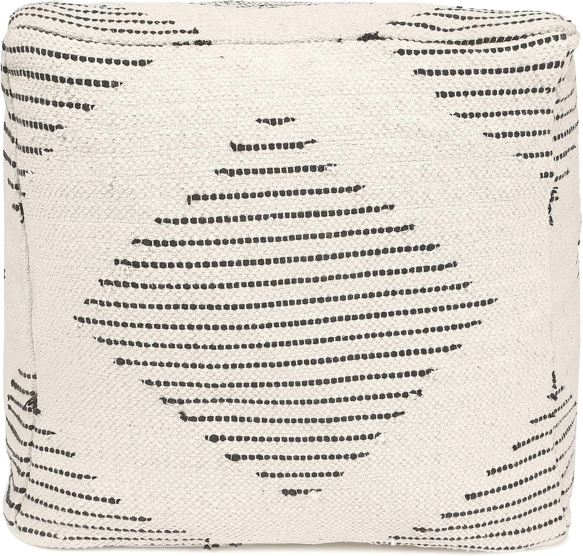 REDEARTH · Tufted Pouf Ottoman with Filler Textured Storage Cube Bean Bag Pouffe Footrest for Living Room, Bedroom, Nursery, Kidsroom; 100% Cotton (17.5"X17.5"X17.5", Loom Story 3 Natural Black)