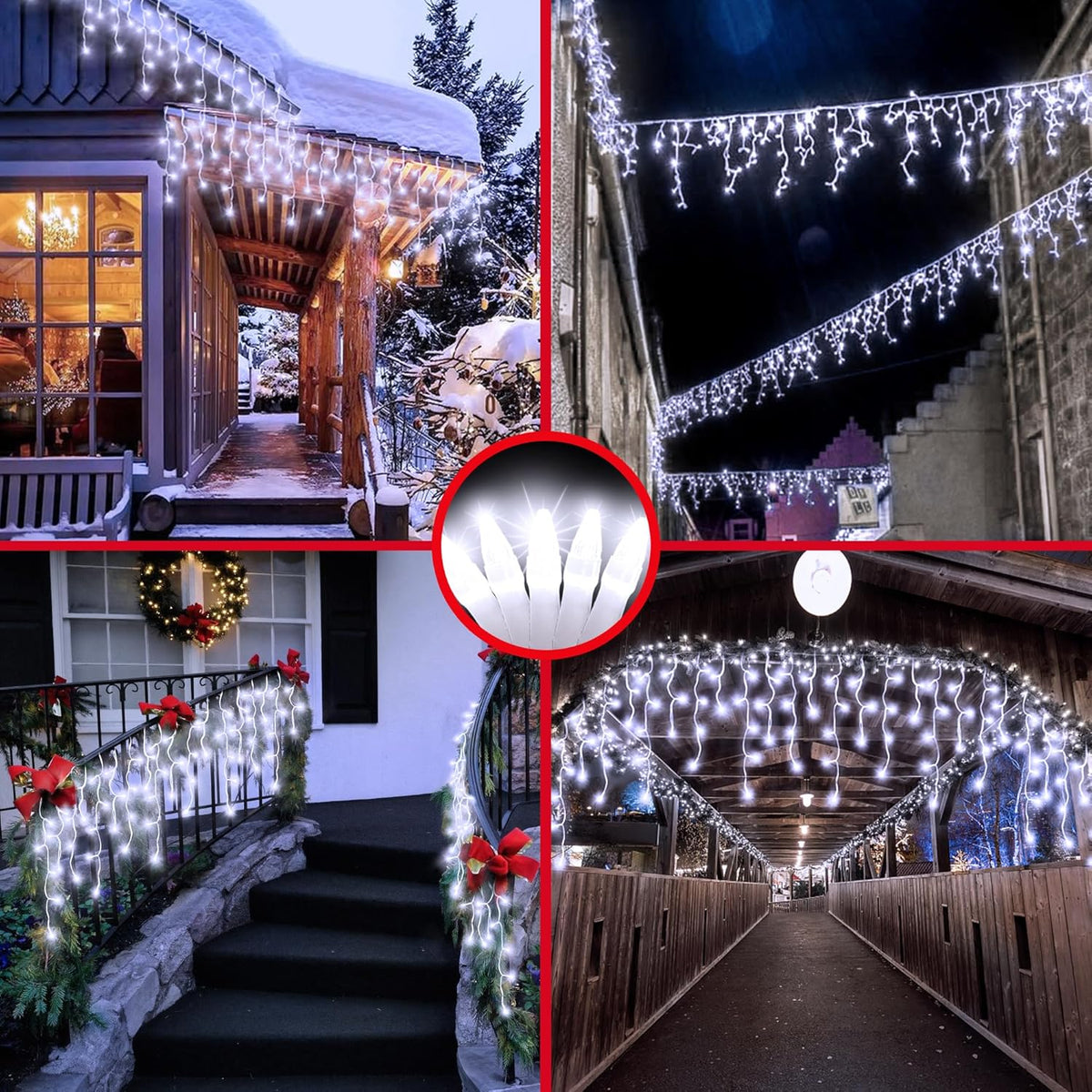 504LED 50ft Christmas Lights, 112Drops 12 Modes Cool White Christmas String Lights Outdoor Dimmable, Waterproof Christmas Decoration Fairy Lights with Timer for Indoor Eaves Party Patio Window Fence