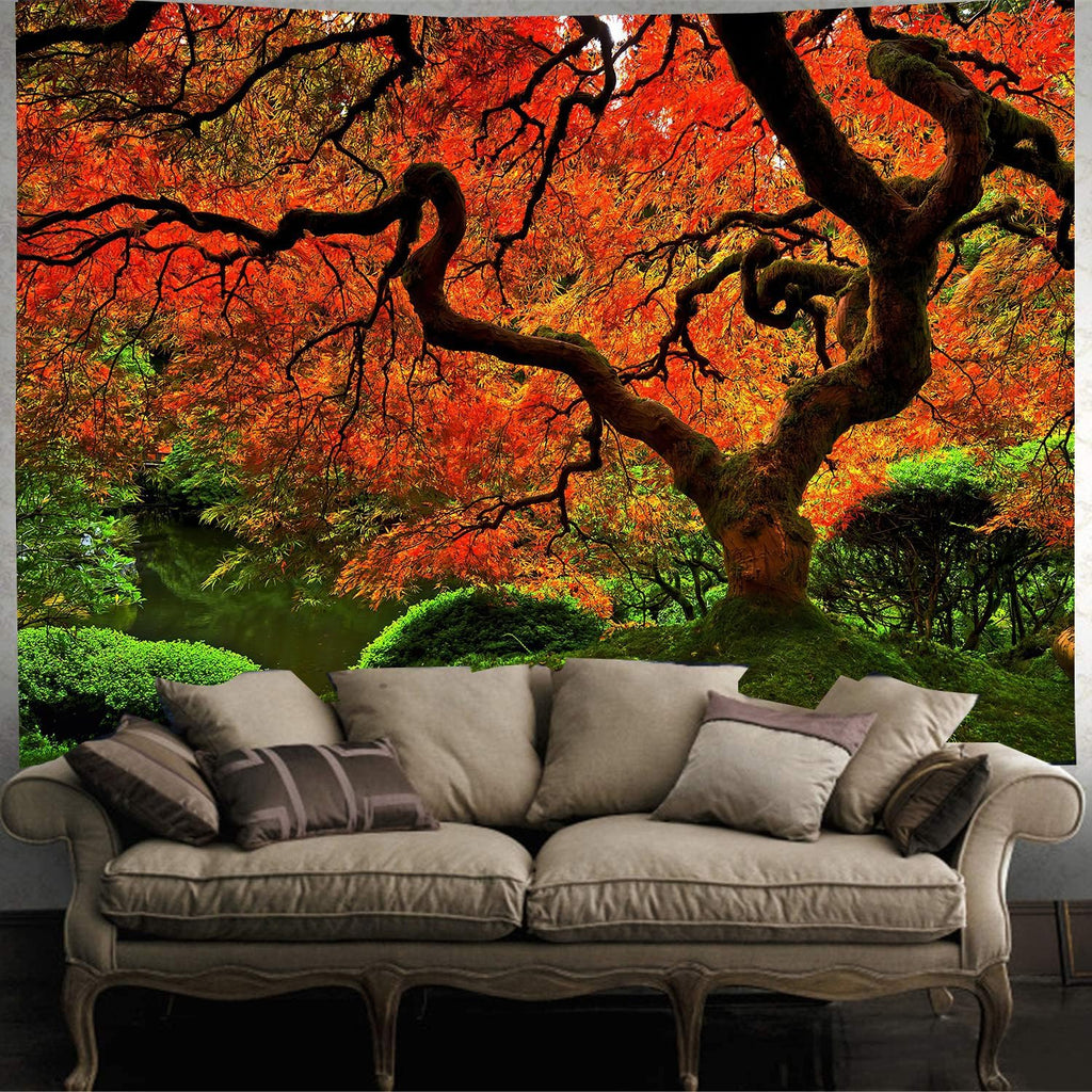 FENDROM Lakeside Red Tree Print Tapestry Nature Old tree Wall Hanging Decorative Psychedelic Scenic Tree Headboard Bedspread Tapestries for Bedroom Living Room Decor