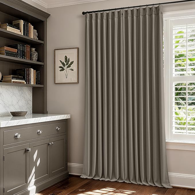 Taupe Grey Linen Blackout Pleated 105 Inch Curtains by Twodrapes