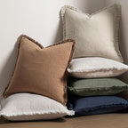 MIULEE Linen Fringe Decorative Fall Euro Throw Pillow Covers Brown 22x22 | Set - Image 5