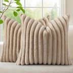 decorUhome Fall Faux Fur Throw Pillow Covers 22x22 Set of 2 Khaki Brown | by decorUhome