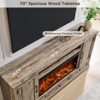 Fireplace TV Stand for 80 Inch TV, 35.7" Tall Farmhouse Entertainment Center W/36'' Electric Fireplace, Media Console with Large Storage Cabinets and Drawers for Living Room, Purple Oak