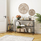 Hoctieon Industrial Console Table, 3 Tier Entryway Table, Hallway Table, Narrow Sofa Table with Shelves, Entrance Table for Entryway, Rustic Brown&Black