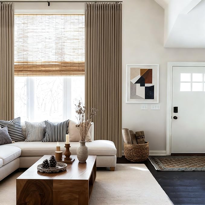 Brown Pinch Pleat Memory Shaped Linen Light Filtering Curtains 96 Inches | 96 - Image 8