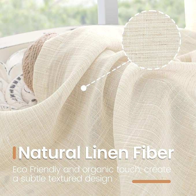 BGment Short Beige Linen Semi Sheer Curtains 30 Inch Length - Image 3