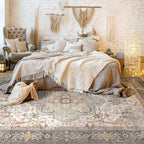 Washable Area Rugs for Living Room - 5x7 Neutral Vintage Distressed Floral Farmhouse Boho Large Soft Floor Rug Indoor Non Slip Carpet for Bedroom Dining Room Office - Forest Green Orange