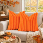 decorUhome Fall Faux Fur Throw Pillow Covers 18x18 Set of 2 Orange | Decorative - Image 7