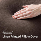 MIULEE Linen Fringe Decorative Fall Euro Pillow Covers Dark Brown 24x24 | Set - Image 3