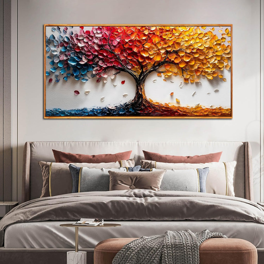 Tree of Life Poster for Office - Colorful Tree Wall Decor for Living Room - Wooden Framed Wall Art for Bedroom Size 29" x 59"