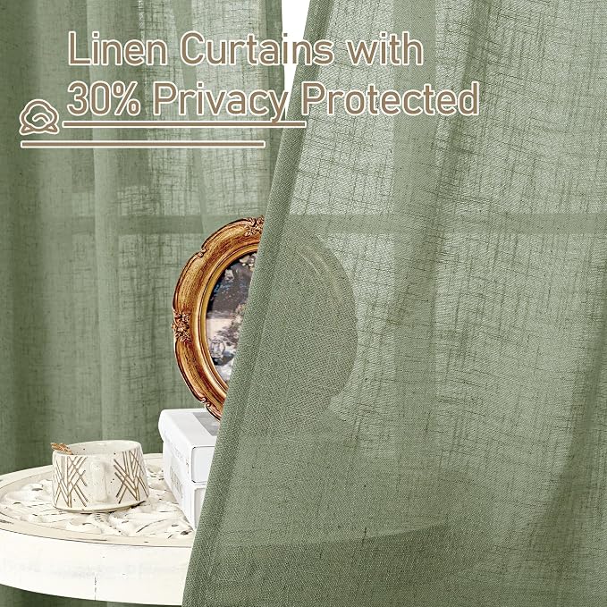 Sage Green Linen Curtains 84 inch Length, Semi Sheer Light Filtering Living - Image 5
