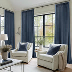 Navy Pinch Pleated Blackout Linen 102 Inch Dual Layer Curtains 2 Panels Set | - Image 7