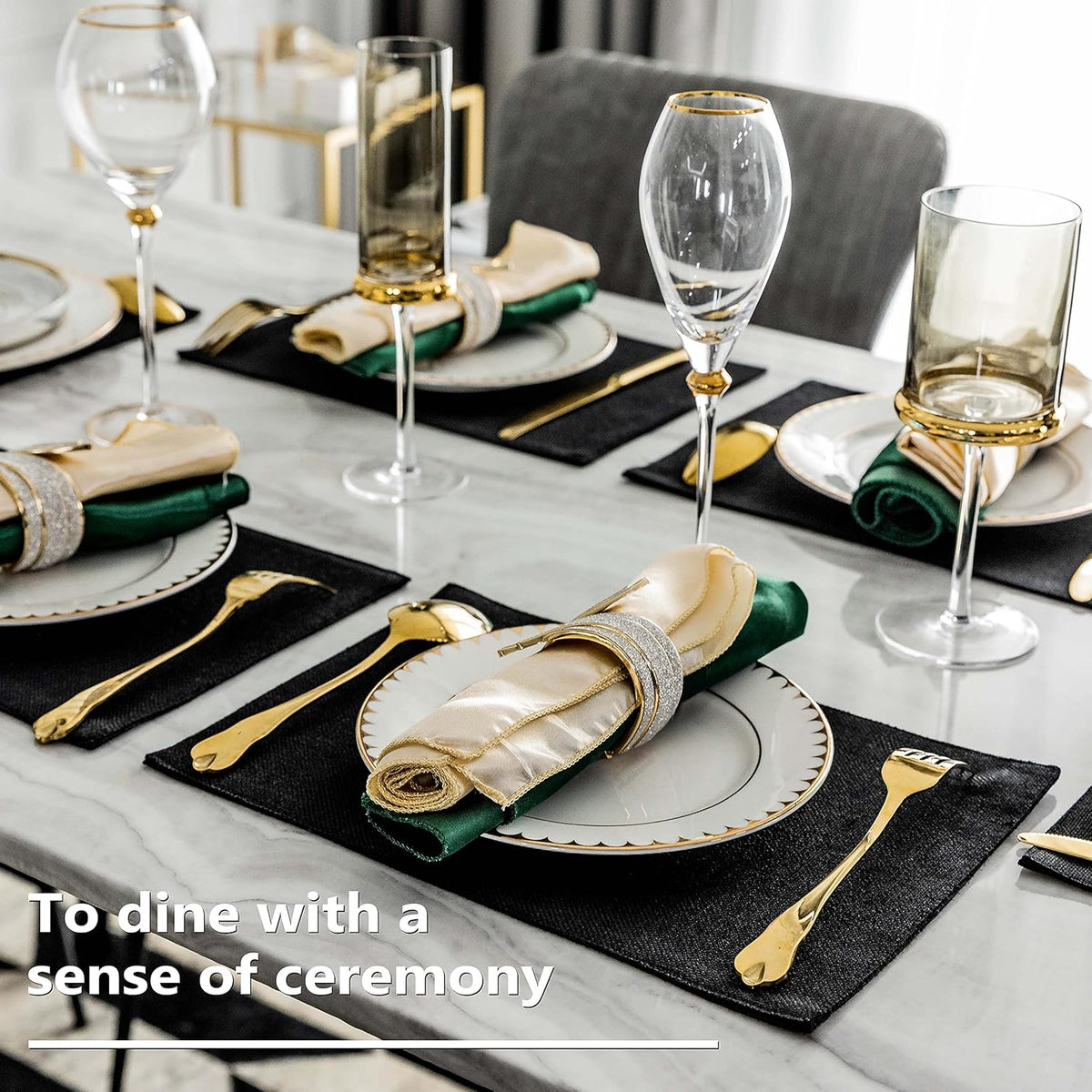 Home Brilliant Black Placemats Set of 8 Heat Resistant Halloween Table Mats Cloth Dining Spring Table Place Mats Kitchen Washable Placemat, Black