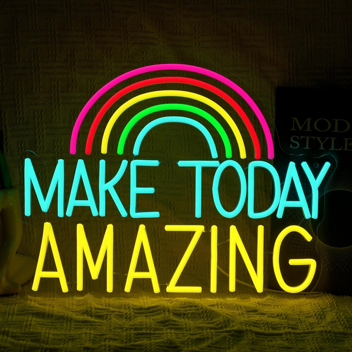 Make Today Amazing Neon Sign Wall Decor Dimmable Rainbow Neon Light USB Powered Motivational Word Led Light Sign for Bedroom Classroom Cafe Bar Birthday Party Wedding