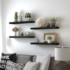 Black Wood Floating Shelves for Wall Rustic Wall Shelves for Bedroom Set of 6