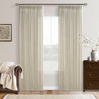 Linen Semi Sheer Beige Tan Pinch Pleated Curtains 92 Inches Long 50Wx92L | 92 by Twodrapes