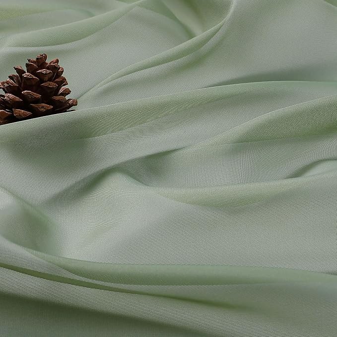 Sage Green Sheer Curtains 63 Inches Long 2 Panels Set, Light Filtering Sheer - Image 4