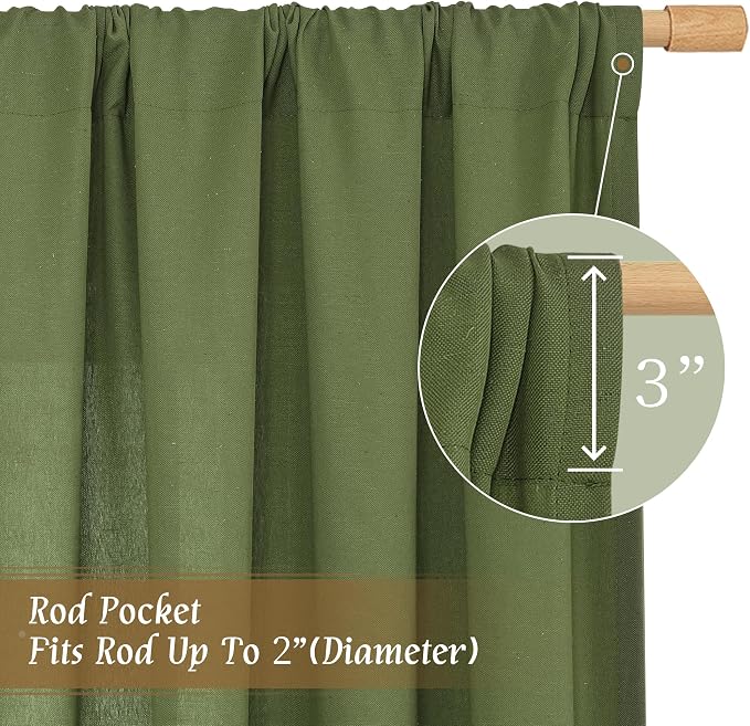 Olive Green Semi Sheer Linen Curtains 72 Inch Length - Image 3