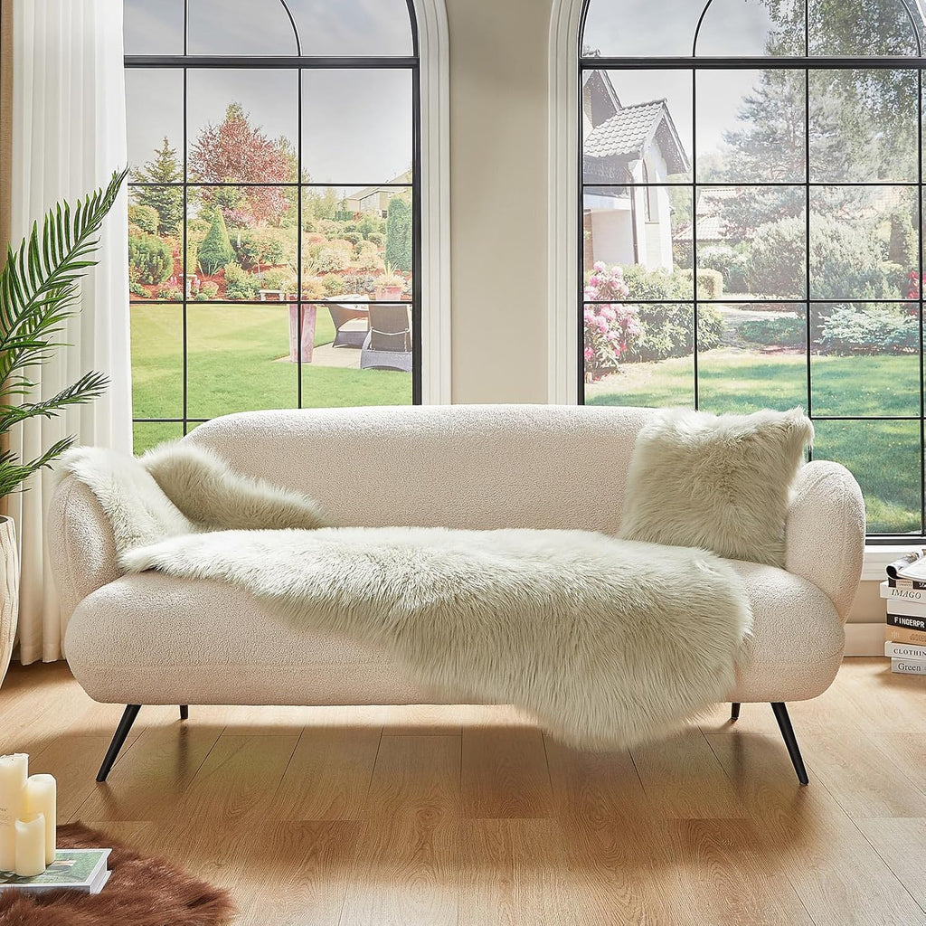 AMTOVO Faux Sheepskin Rug, Light Grey Ultra Soft Fluffy Shag Area Rug, 2 x 6 ft Faux Fur Rug for Bedroom Sofa Throw Cushion Room Decor, Sheepskin
