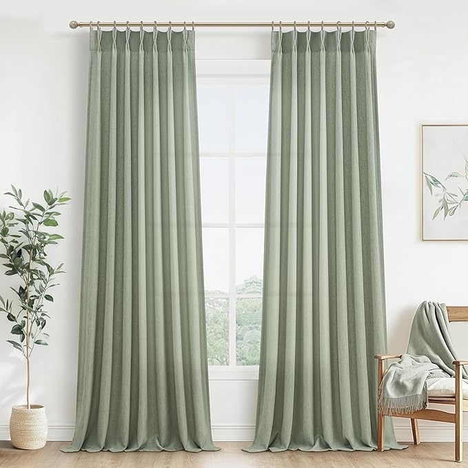 Sage Green Light Filtering Viral Sheer Curtains 90 Inches Long by PleatedDrapes