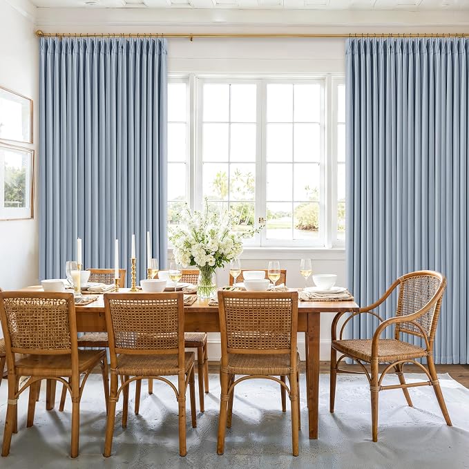 Blue Linen Blackout Pleated 86 Inch Curtains - Image 9