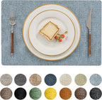 Romanstile Vinyl Placemats Set of 4-12 X 18 Inch - Heat Resistant Place Mats 100% Waterproof Oilproof Wipeable Reversible Faux Leather Table Mats for Kitchen/Dining/Party/Outdoor, Sky Blue