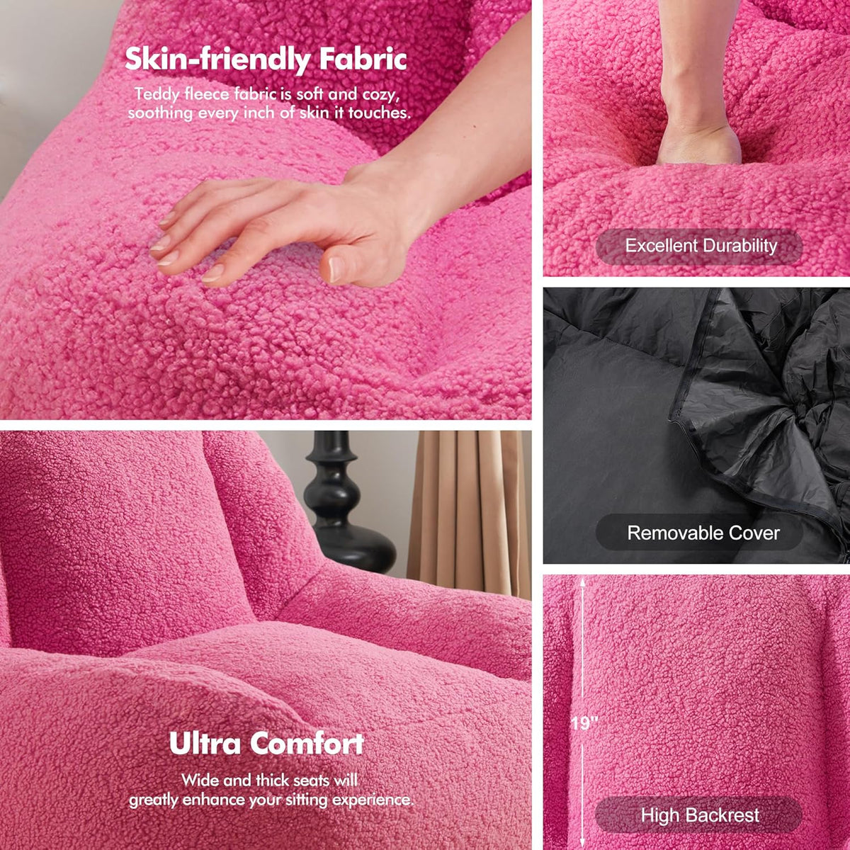 Homguava Bean Bag Chairs for Adults,Giant Beanbag Couch Adult Bean Bag Chair with Filler Included,Modern Lazy Sofa Comfy Chair for Living Room(Pink)