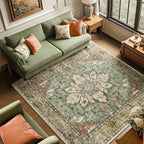 RELEANY Washable Area Rug, Square 6'x6', Brick/Brown/Green | Non-Slip, Water by RELEANY
