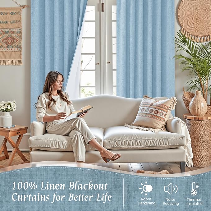 100% Blackout Linen Curtains 63 Inches Long - Image 2