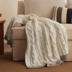 Bedsure Cable Knit Throw Blanket for Couch Bed - Breathable Chenille Chunky Knit Throw Blanket for Decorative Gift, GentleSoft Cozy and Warm for Winter and All Seasons, Cream, 50x60 Inches