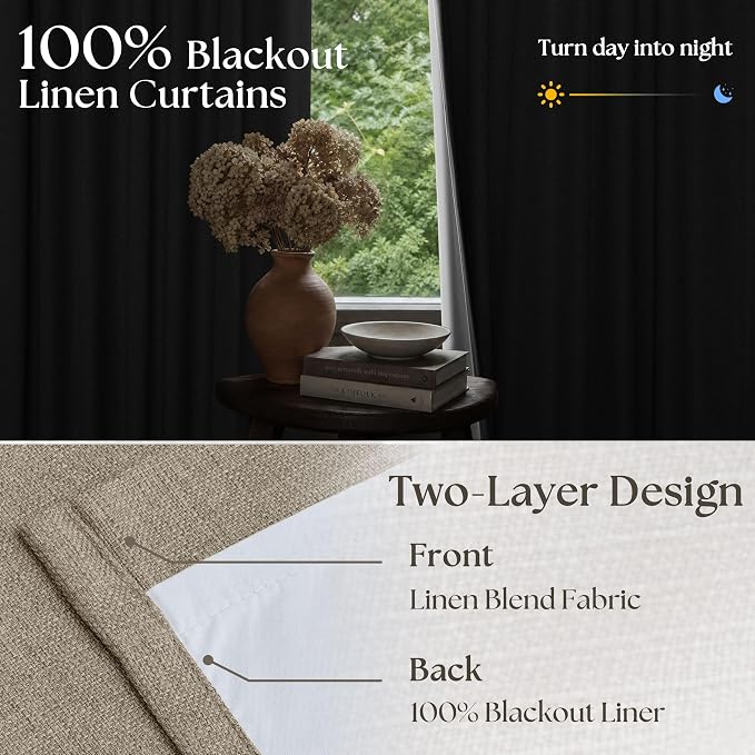 Deep Flax Linen Pinch Pleated Blackout Curtains 84 Inches Long | 100% Black Out - Image 5
