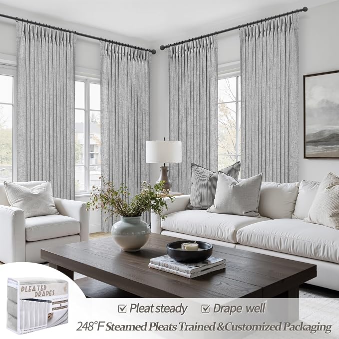 Light Grey Pinch Pleated Curtains 96 Inch Long - Image 6