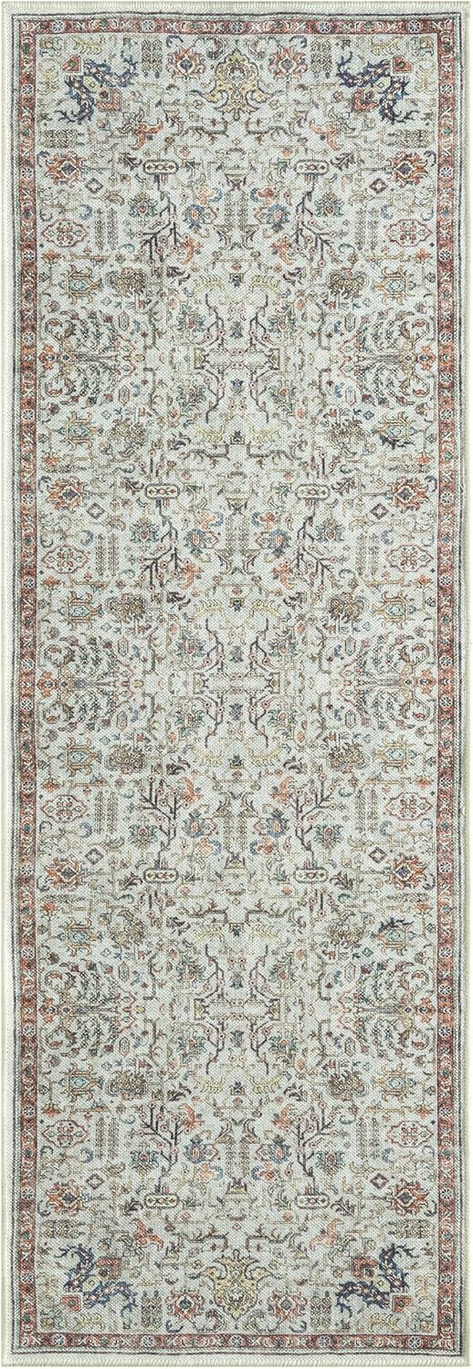 Keen Home Design 2x12 Rug - Machine Washable Runner Rug with Non-Slip Backing, Ideal for Hallway, Entryway, Kitchen, Laundry Room - Vintage, Easy Clean, Durable, Low Pile - (2'6" x 12')