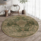 5ft Round Green Retro Floral Washable Rug by HUGEAR