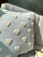 VAGMINE Hand Embroidered French Knotted Hearts Pillow Cover - 18x18 Inches Square - 100% Cotton Robins Egg Decorative Cushion Cover - Romantic Gift for Couples - Valentine’s Bedroom Decor