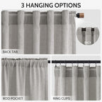 Light Gray Linen Curtains for Living Room 84 Inches Long 2 Panels Set Rod - Image 2