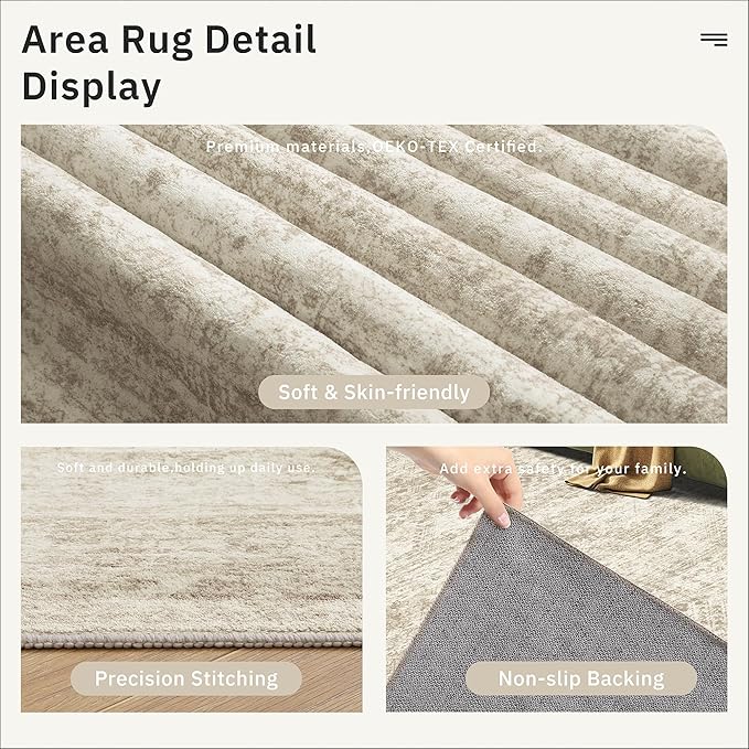 Soalmost Washable 3x10 Hallway Runner Rug Non-Slip Kitchen Entry Rugs Beige | - Image 6
